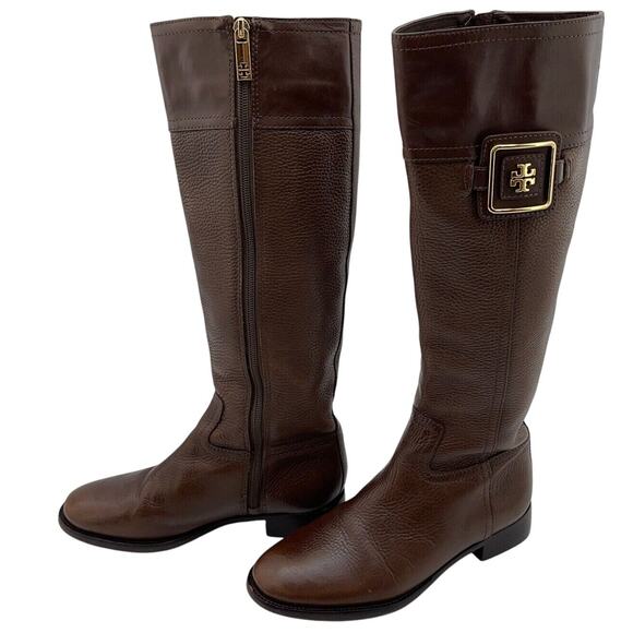 Tory Burch Brown Leather Riding Boots Size 6M Knee High Equestrian Style Zip - Picture 1 of 14